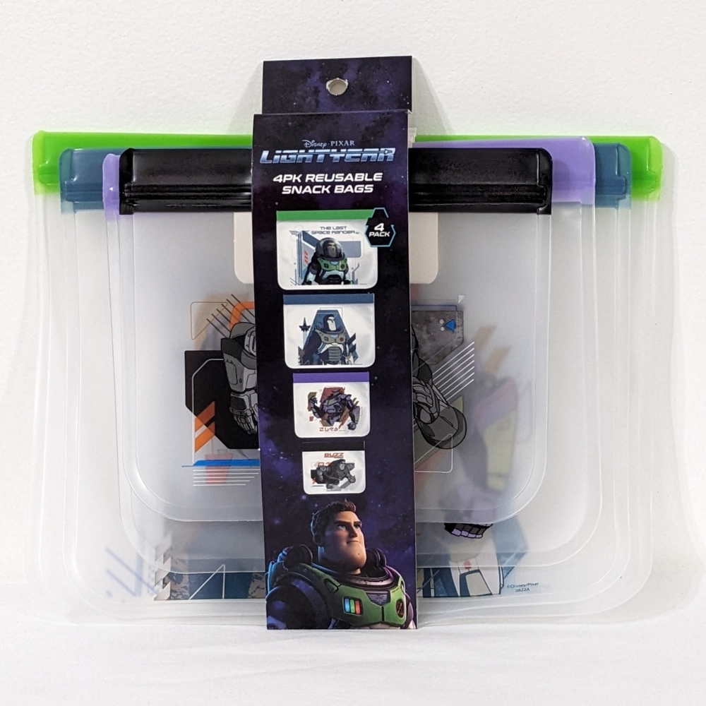 Disney Pixar Buzz Lightyear 4 Pack Reusable Snack Bags, New With Tag